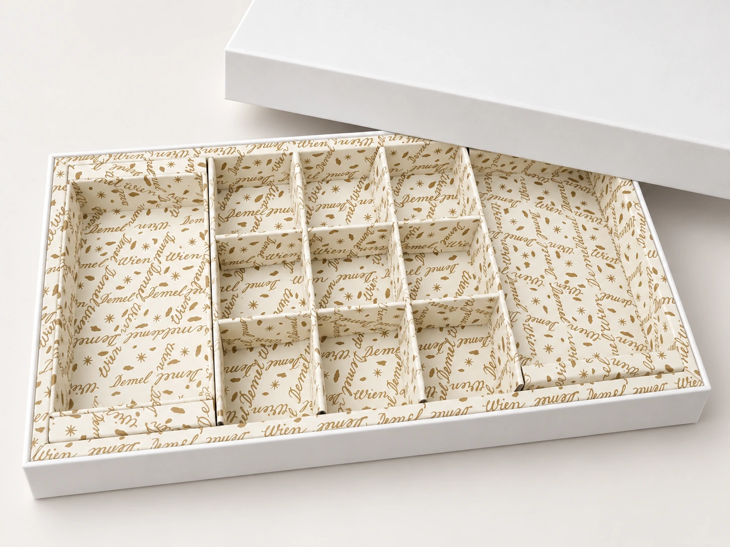 Custom chocolate gift box with paper compartment insert
